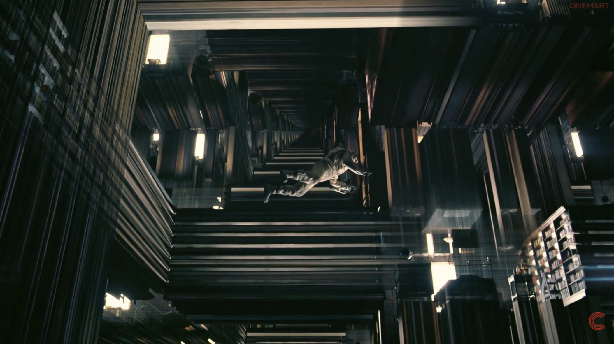 Cooper inside the tesseract, a 5 dimensional space where he can see all the different moments in time of his daughter Murph's bedroom